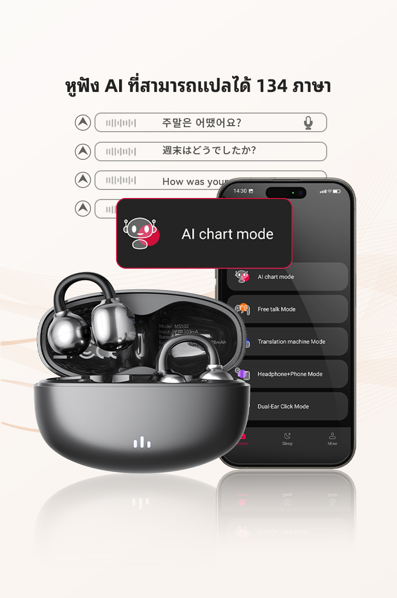 MINISO MS502 หูฟังแปลภาษา AI แบบไร้สาย OWS สำหรับออกกำลังกาย กันน้ำ ...