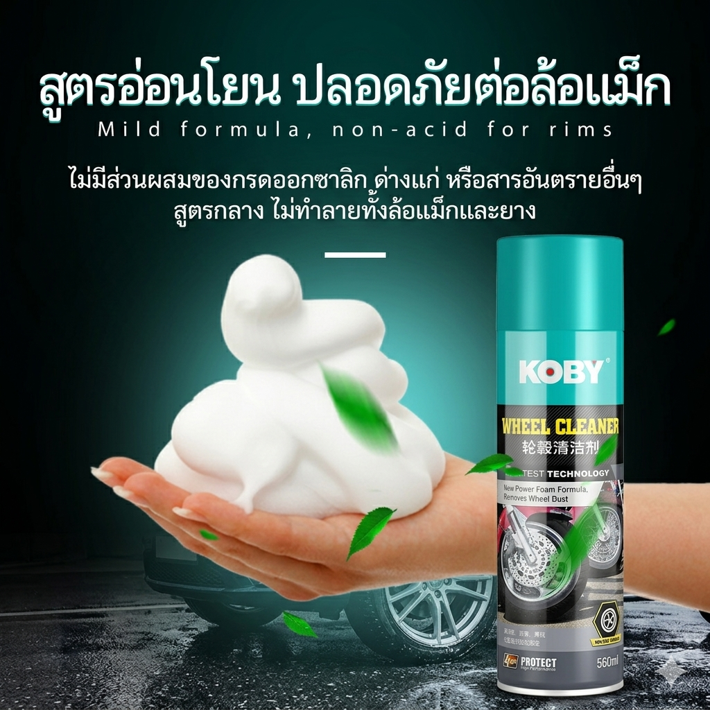 KOBY Wheel Cleaner 560ml น้ำยาทำความสะอาดล้อรถ ล้างล้อแม็ก สูตรอ่อนโยน ...