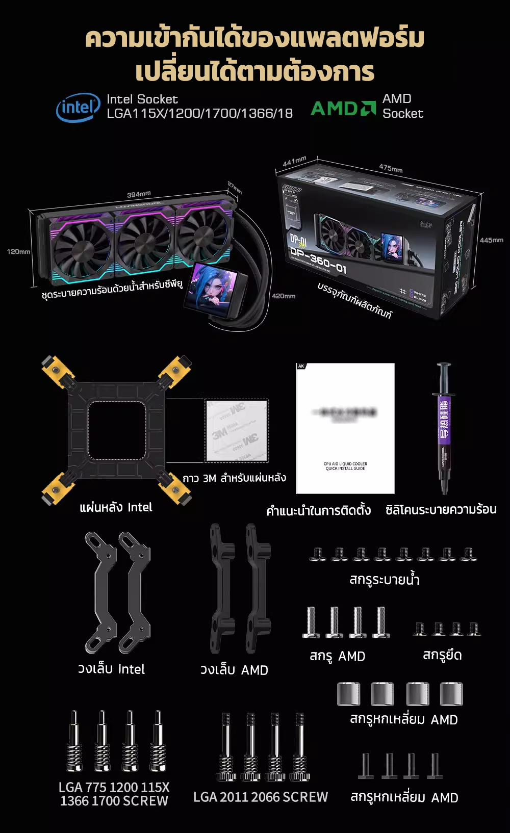 LOVINGCOOL DP360 DP240 ARGB ชุดน้ำปิดหน้าจอ 4.0 นิ้ว LCD DIY GIF พัดลม ...