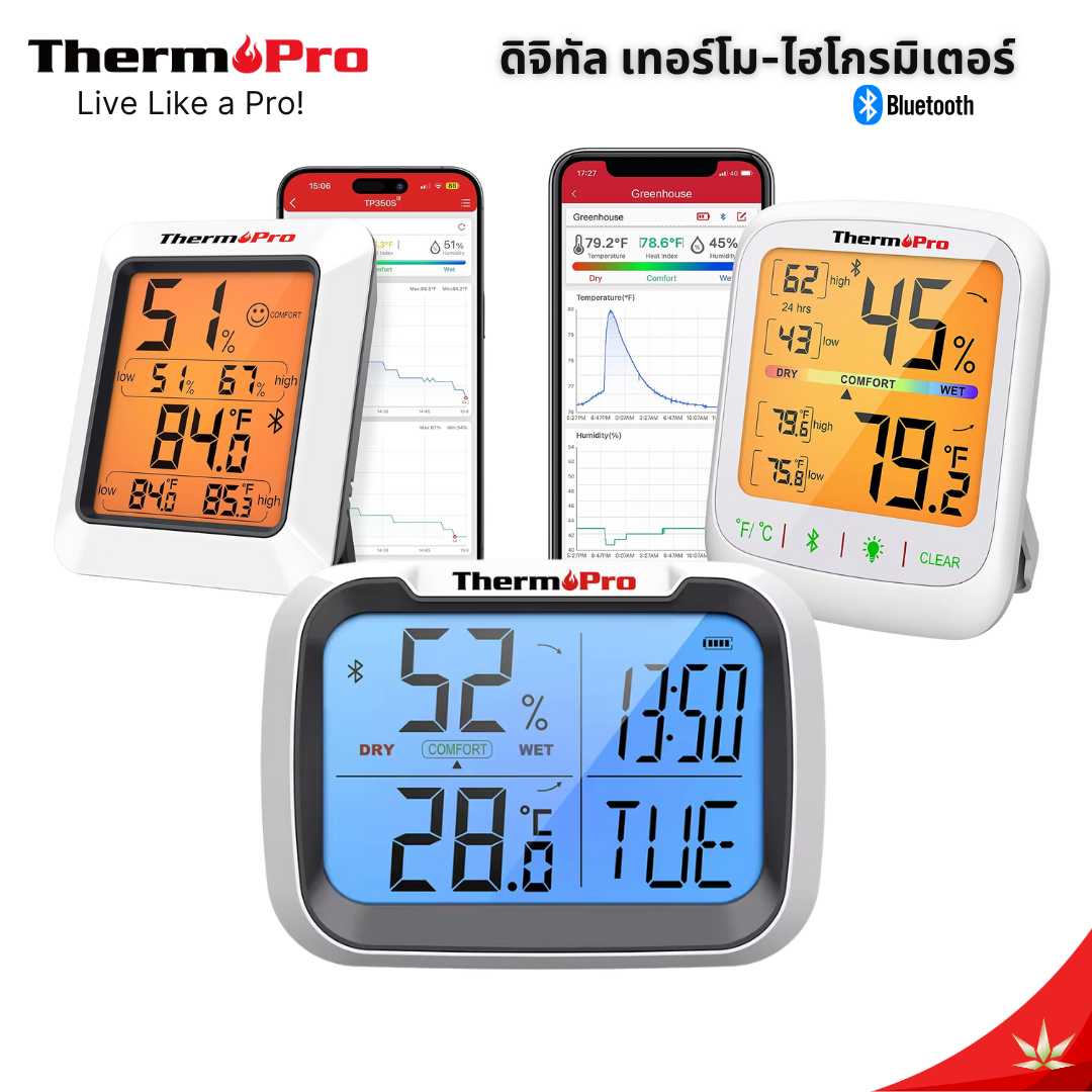 ThermoPro เครื่องวัดอุณหภูมิเเละความชื้นเเบบดิจิทัล สมาร์ทบลูทูธให้ความ ...