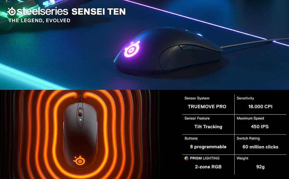 SteelSeries Sensei Ten Gaming Mouse เมาส์เกมมิ่ง เซ็นเซอร์ TrueMove Pro ...