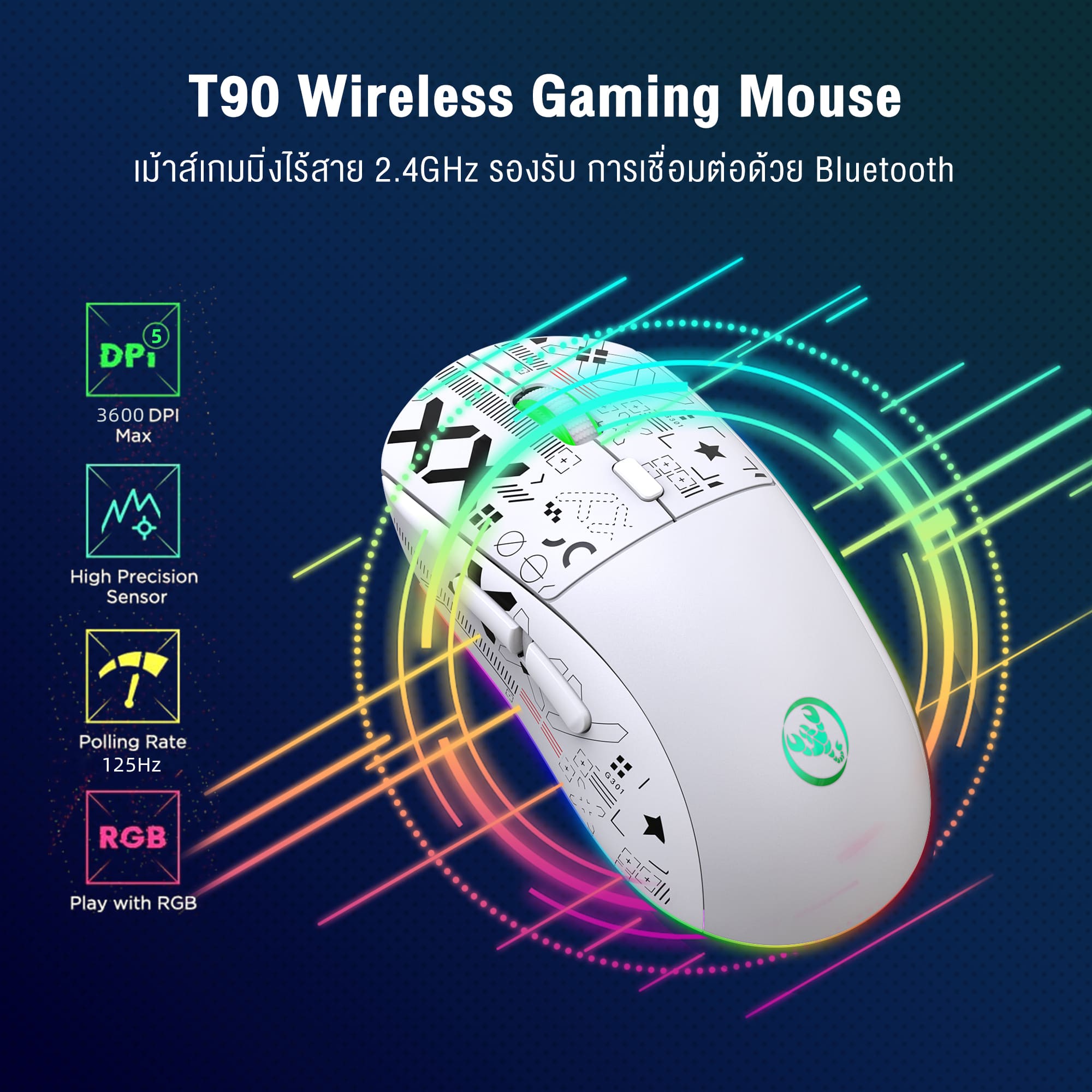 เมาส์ HXSJ T90 Wireless Gaming mouse เมาส์ไร้สาย รองรับ USB / 2.4GHz ...