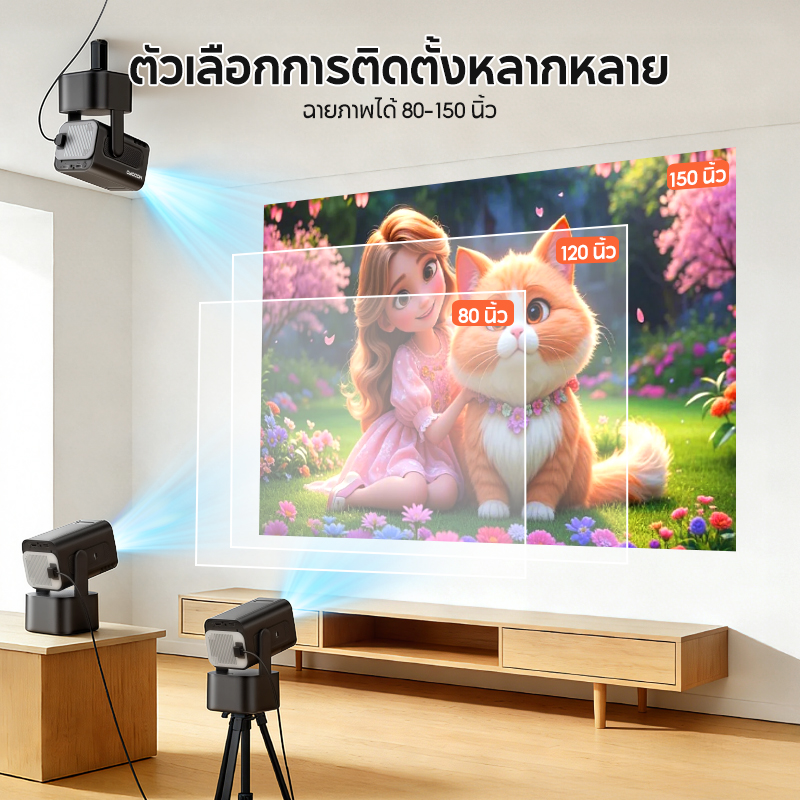 MODOFOโปรเจคเตอร์พร้อมลำโพง projector4K หมุนได้ 180° Mini Projector ดู ...