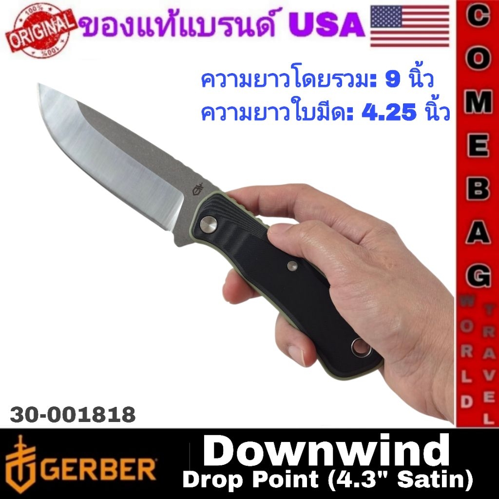 มีดGerber Downwind Drop Point Fixed Blade สีเขียวSage Green(4.3
