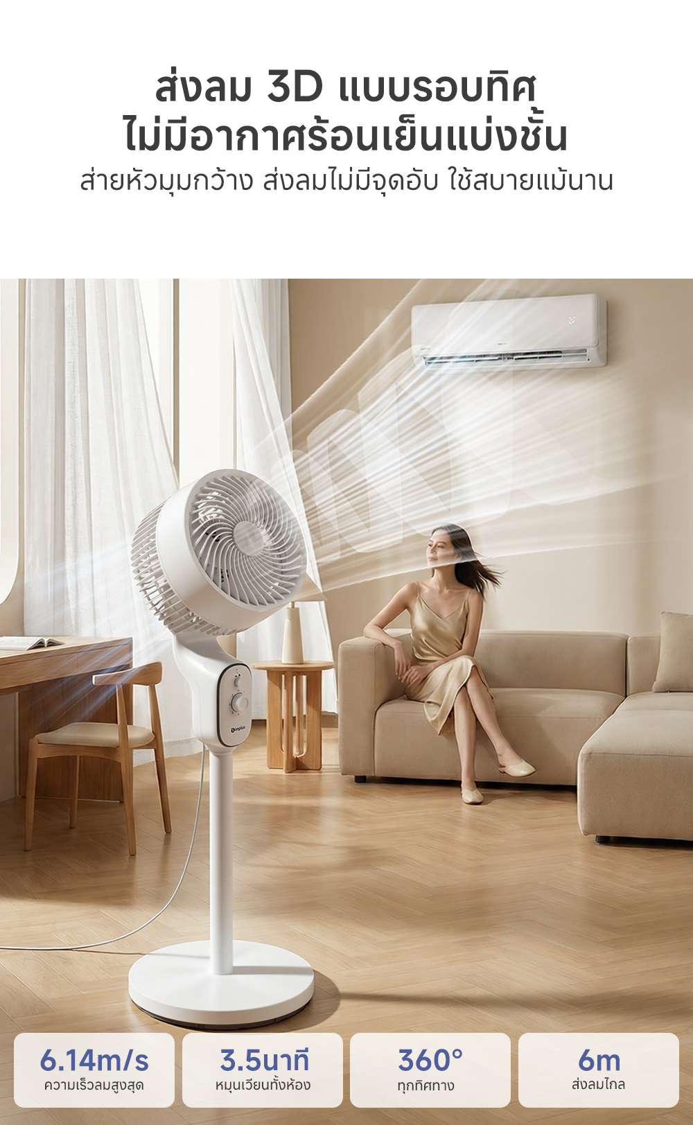 Simplus Circulating Fan พัดลมหมุนเวียนอากาศ (พัดลมตั้งพื้น) 3 ระดับ ลม ...