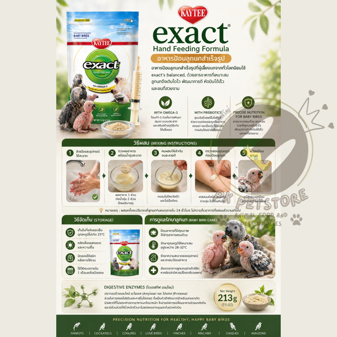 อาหารลูกป้อนนก (Kaytee exact Hand Feeding for Baby Birds) ขนาด213 กรัม ...