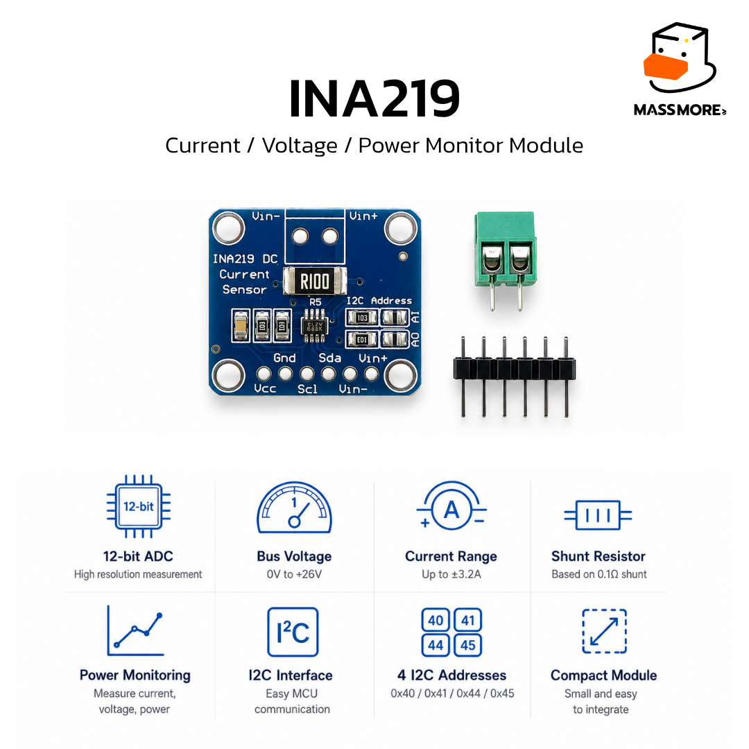 โมดูลวัดพลังงาน INA219 INA226 I2C DC Meter Volt Current Watt Power ...