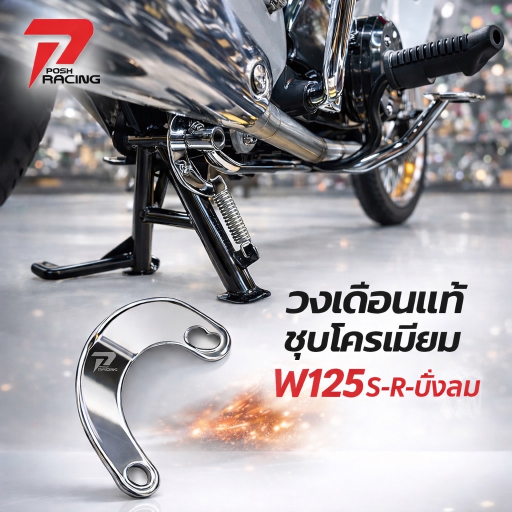 วงเดือน แท้ ชุบโครเมี่ยม หนาพิเศษ สำหรับ W125 S-R-บังลม งานสวย เงาๆฉ่ำๆ ...