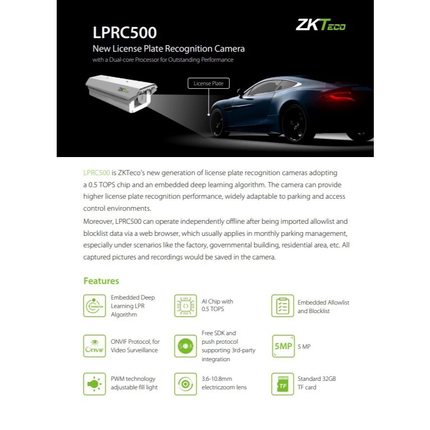 ZKTeco SET Mini LPR C500 กล้องตรวจจับป้ายทะเบียนรถ ชุดกล้อง LPRC500 ...