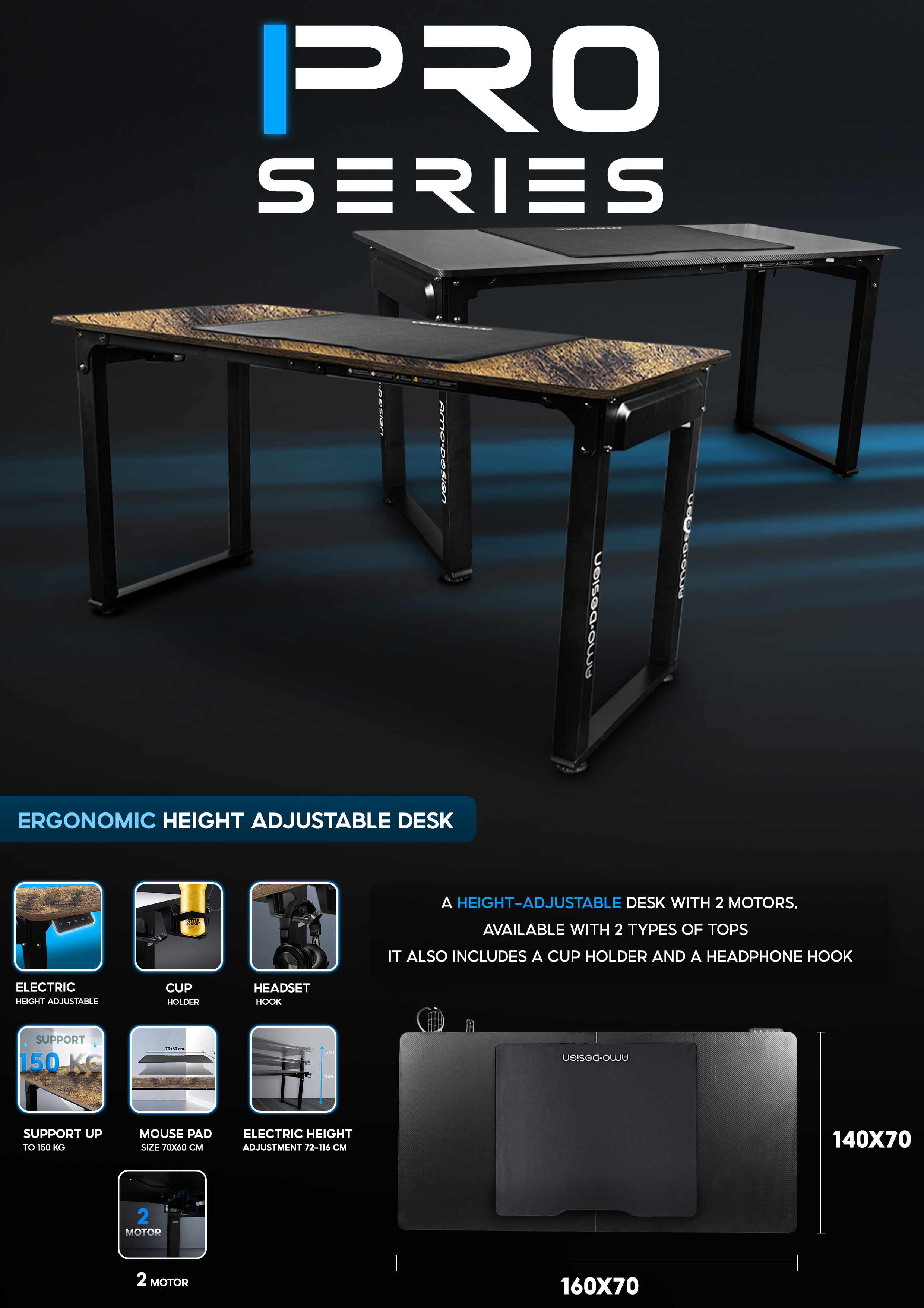 AMO DESIGN รุ่น Pro Series โต๊ะคอมปรับระดับไฟฟ้า 2 มอเตอร์ Electric ...