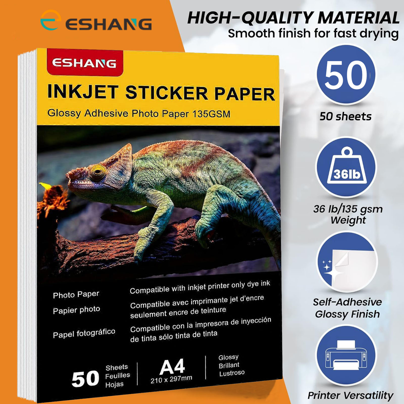 50 Sheets, Self-Adhesive Photo Paper, A4 Glossy Sticker Paper for ...