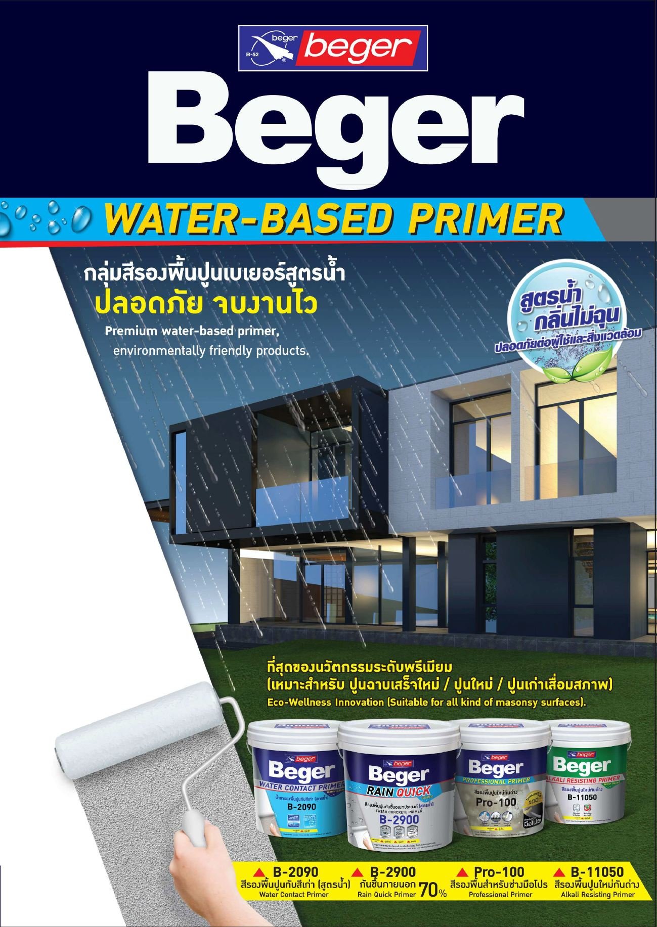 Beger Pro-100 Primer สีรองพื้นปูนสูตรน้ำ เกรดพรีเมียม (ภายใน/ภายนอก ...