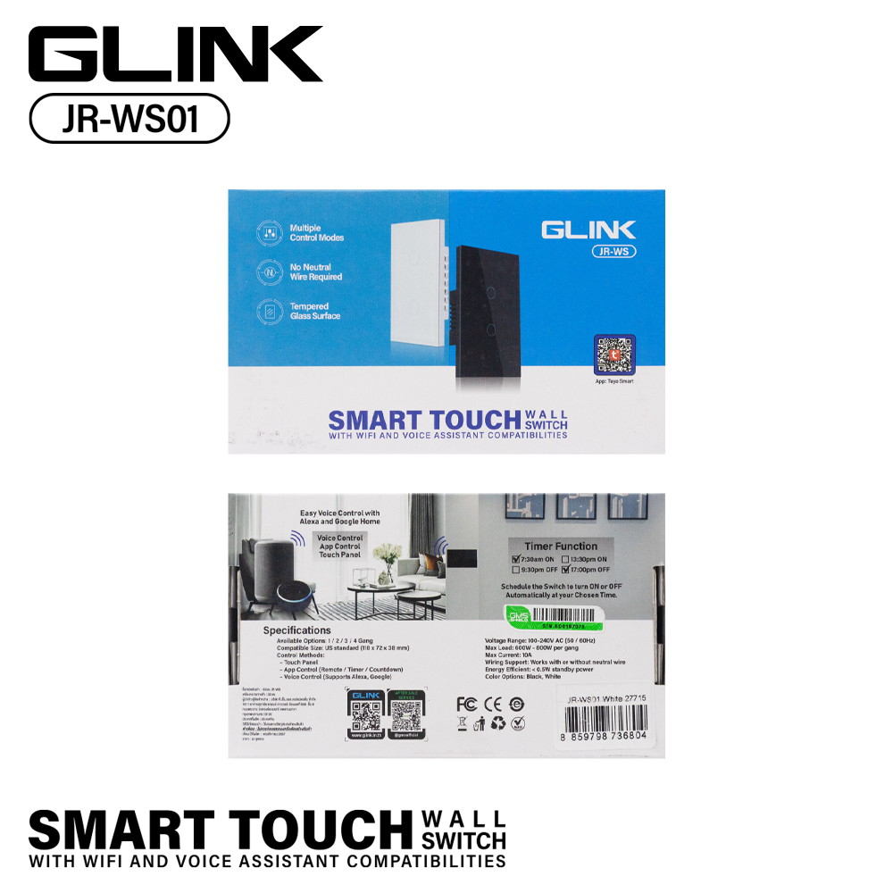 GLINK JR-WS Smart Touch Wall Switch ตั้งเวลาเปิดปิดได้ สั่งงานด้วยระบบ ...