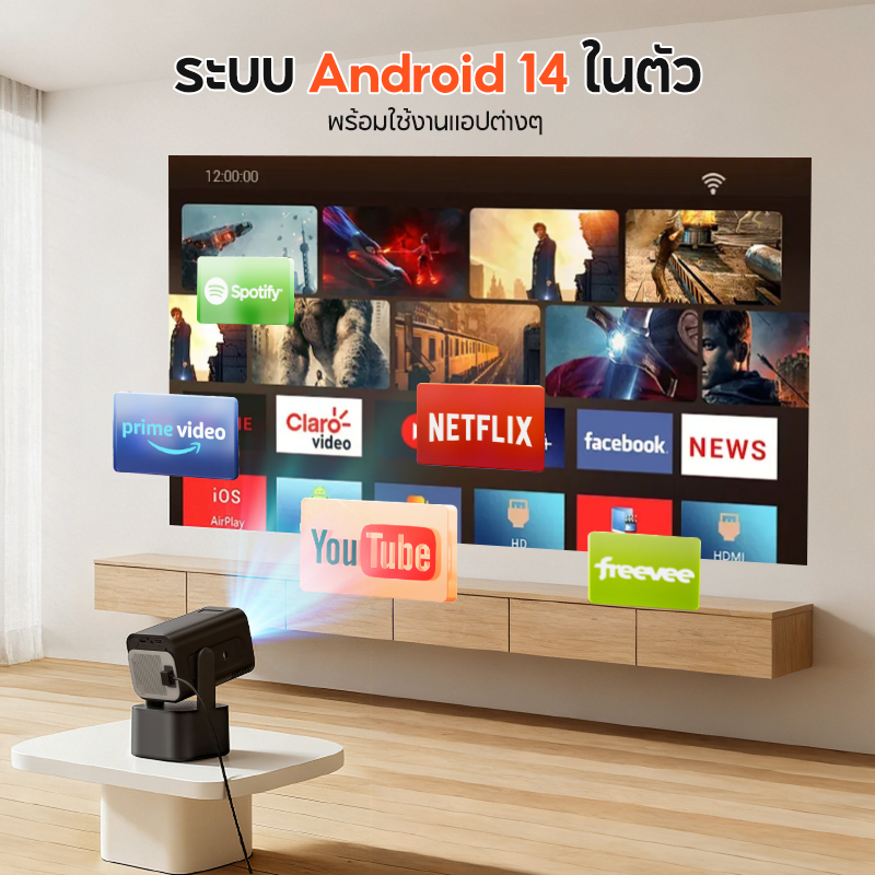 MODOFOโปรเจคเตอร์พร้อมลำโพง projector4K หมุนได้ 180° Mini Projector ดู ...