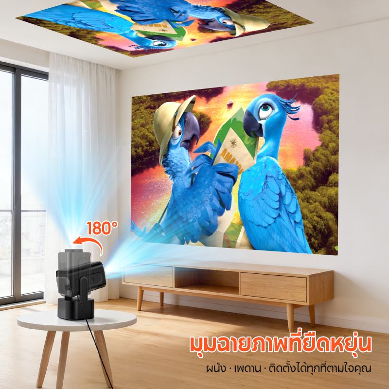 MODOFOโปรเจคเตอร์พร้อมลำโพง projector4K หมุนได้ 180° Mini Projector ดู ...