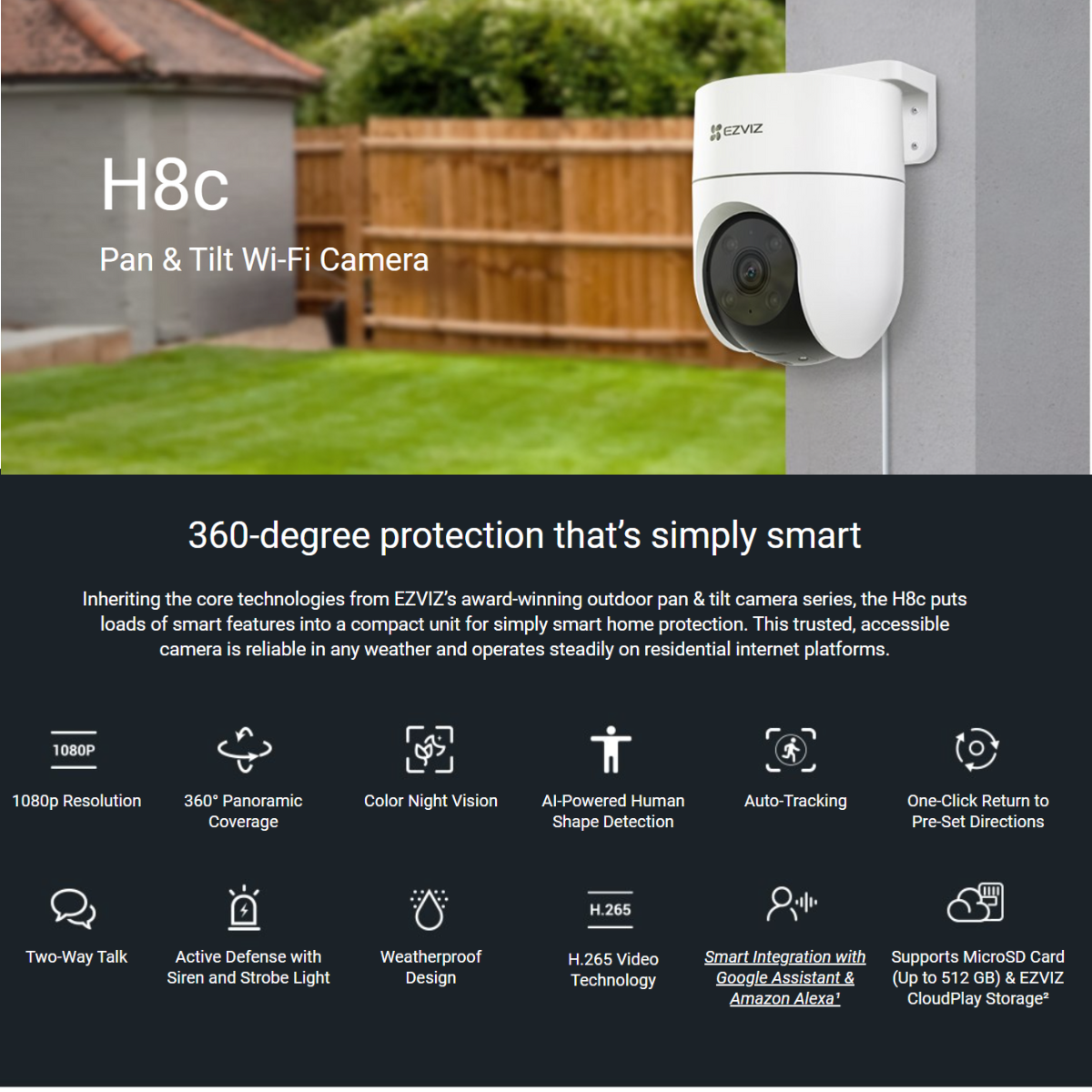 Ezviz รุ่น H8c 2MP Smart Wi-Fi Pan & Til ตรวจจับด้วย AI กันน้ำกันฝุ่น ...
