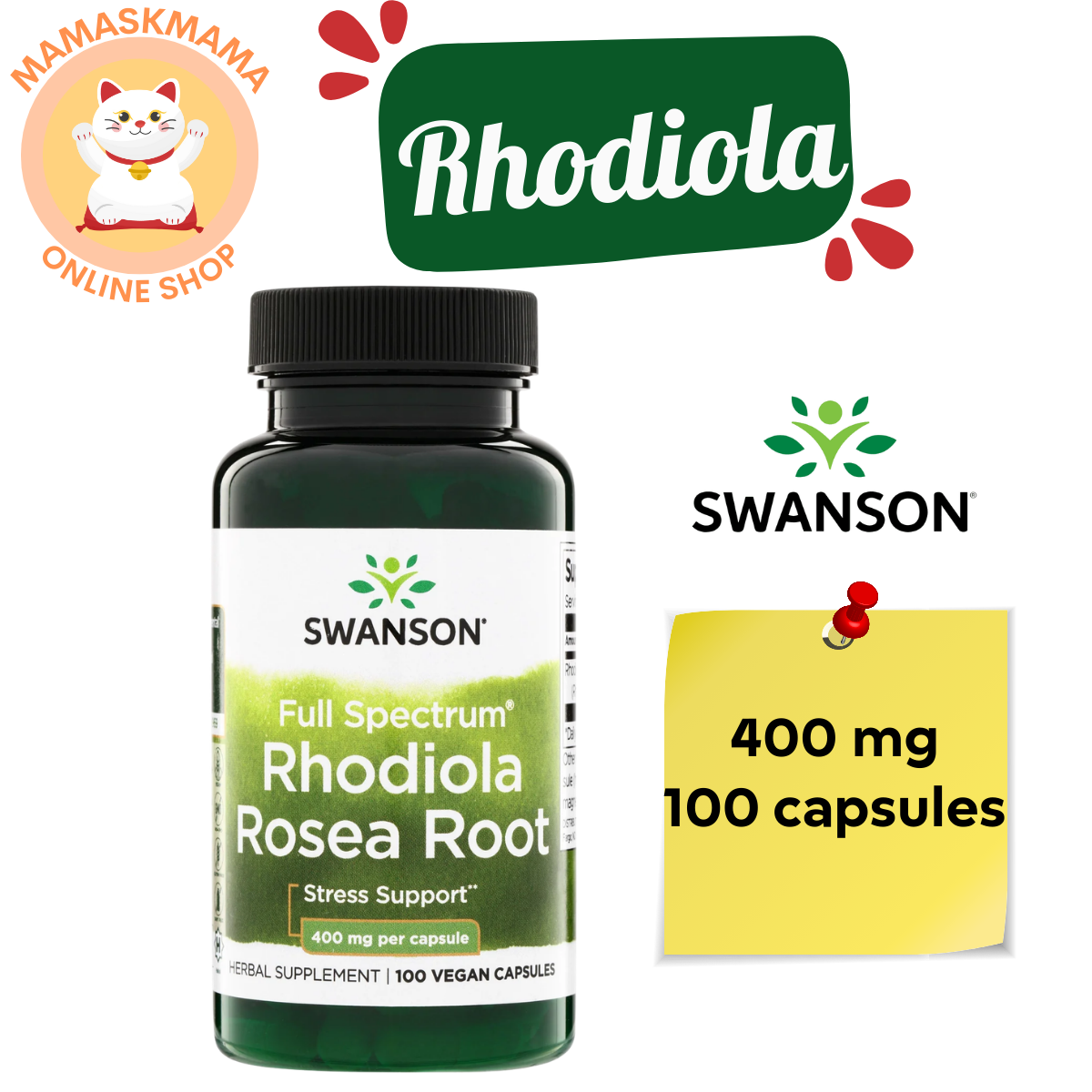 โรดิโอลา Full Spectrum® Rhodiola Rosea Root 400 mg 100 Vegan Capsules ...