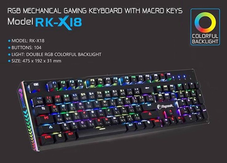 Razeak Rk-x18 RGB Gaming Mechanical Outemu Blue Switch | Shopee Thailand