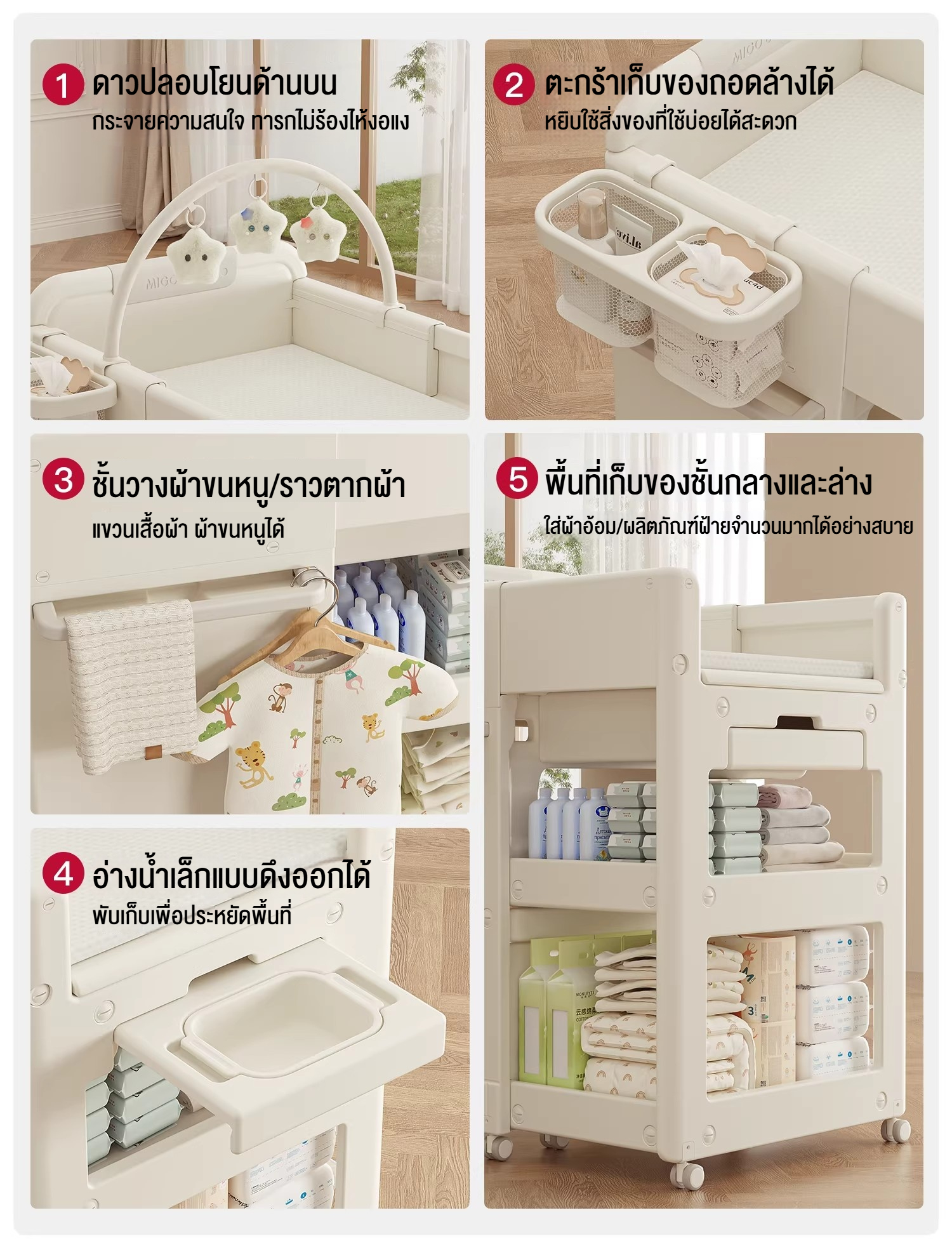 AMWT MALL⚡️โต๊ะเปลี่ยนผ้าอ้อมเด็ก เตียงเปลี่ยนผ้าอ้อม ล้อหมุน360 ชั้น ...