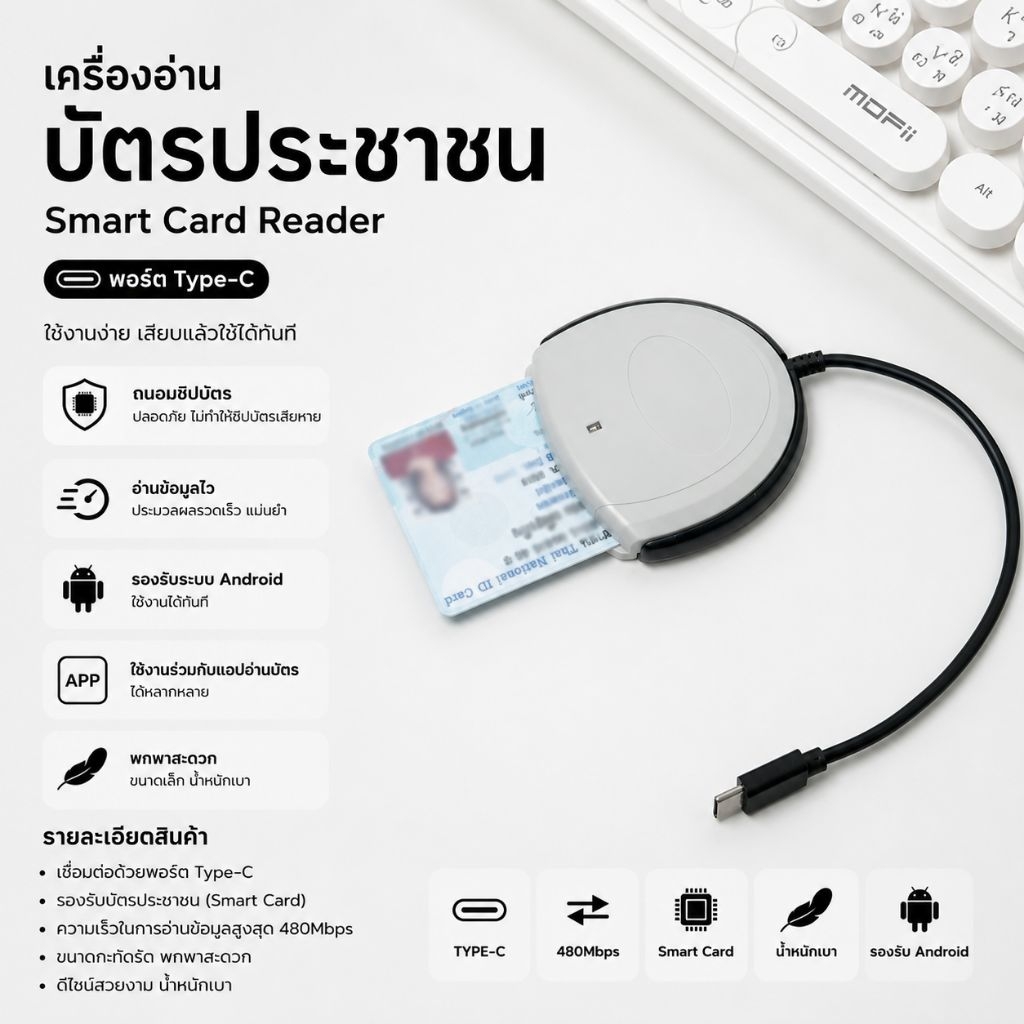 Identiv เครื่องอ่านบัตรประชาชน Smart card reader รุ่น SCR3310 V2.0 ...