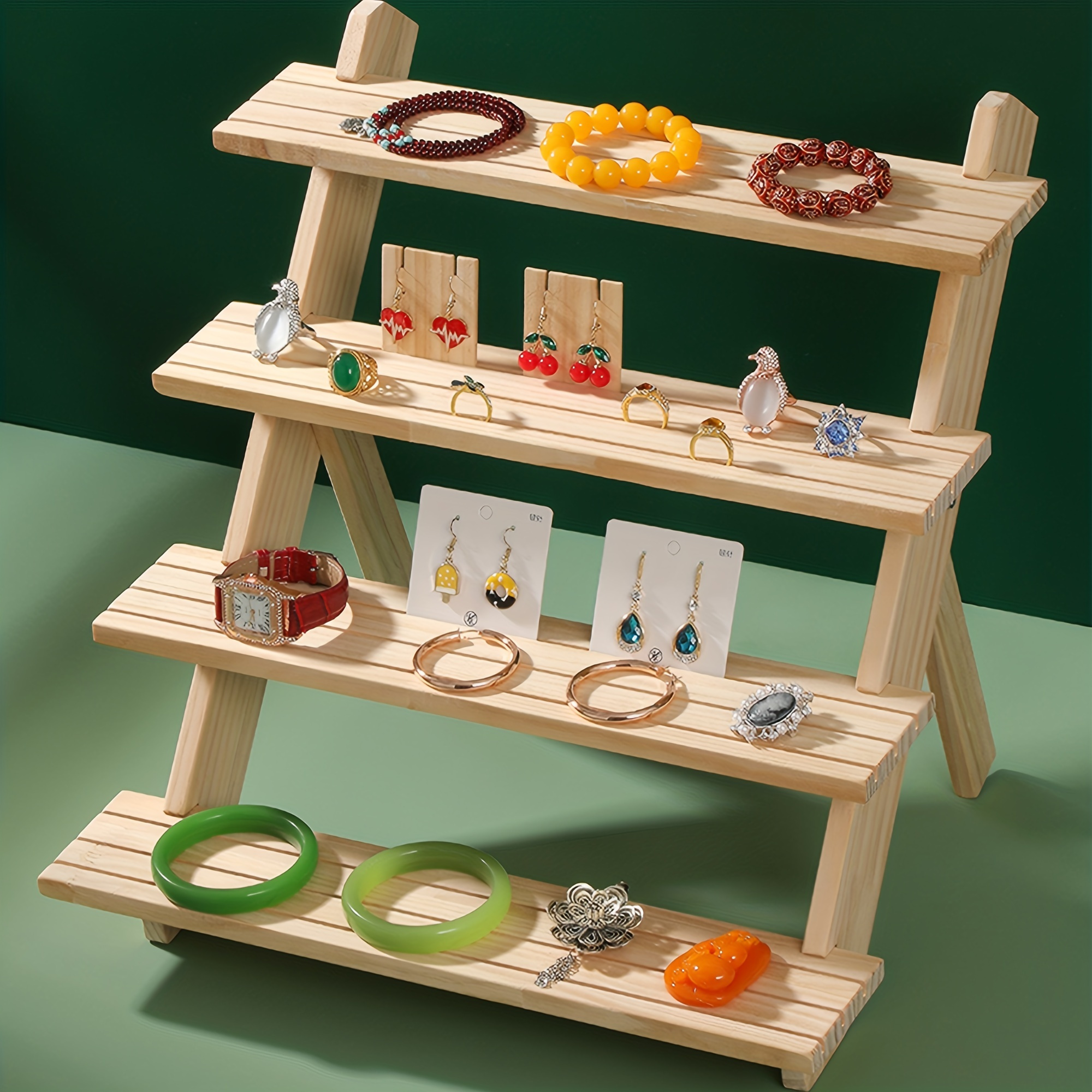 ถูกที่สุด Multi-Layer Wooden Earring Display Rack Stand Desktop Storage ...