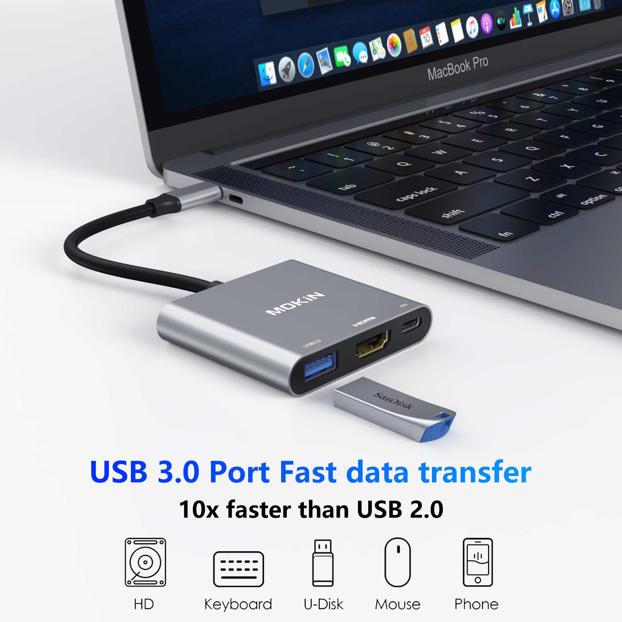 [ทักแชทรับโค้ดลับ] MOKiN USB-C Hub 3-in-1 HDMI 4K UHD USB 3.0 PD 60W ...