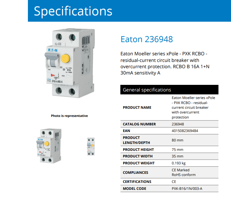 Eaton Moeller - residual current circuit breaker - PXK-B16/1N/003-A ...
