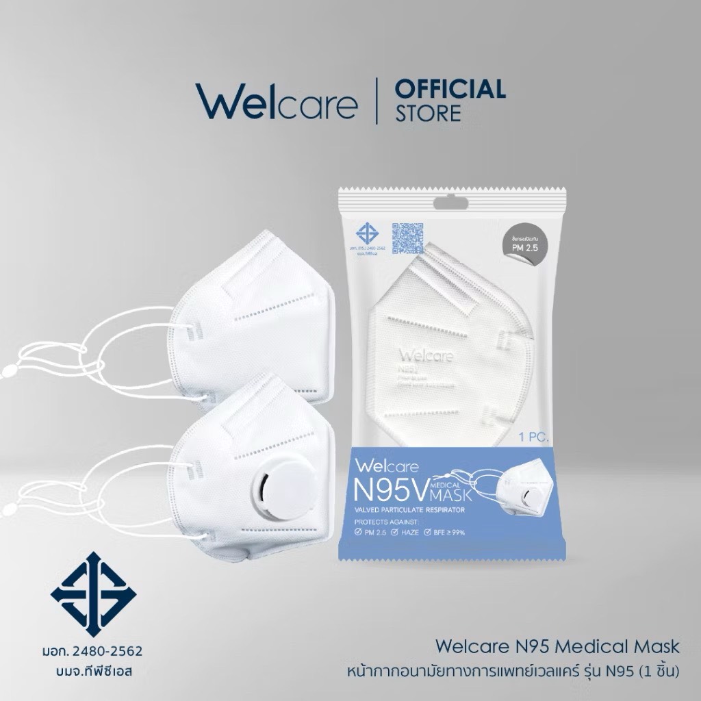 Welcare รุ่น N95V / N95 Mask หน้าหาหอนามัย แบบมีวาวล์และไม่มีวาวล์ 1 ...