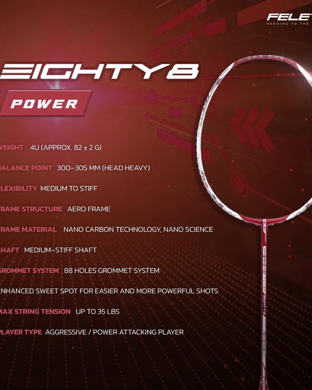 Felet EIGHTY8 ไม้แบดมินตัน (Speed)( Control)( Power)แถมเอ็น กริป ซอง ...