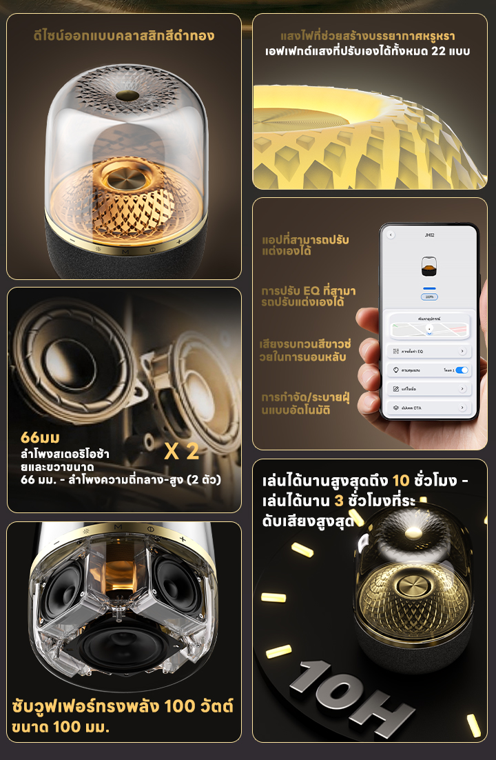 KOORFLY JH02 ลำโพงไร้สาย Bluetooth 5.3 เสียง360° เบสหนัก ไฟ22แบบ ควบคุม ...
