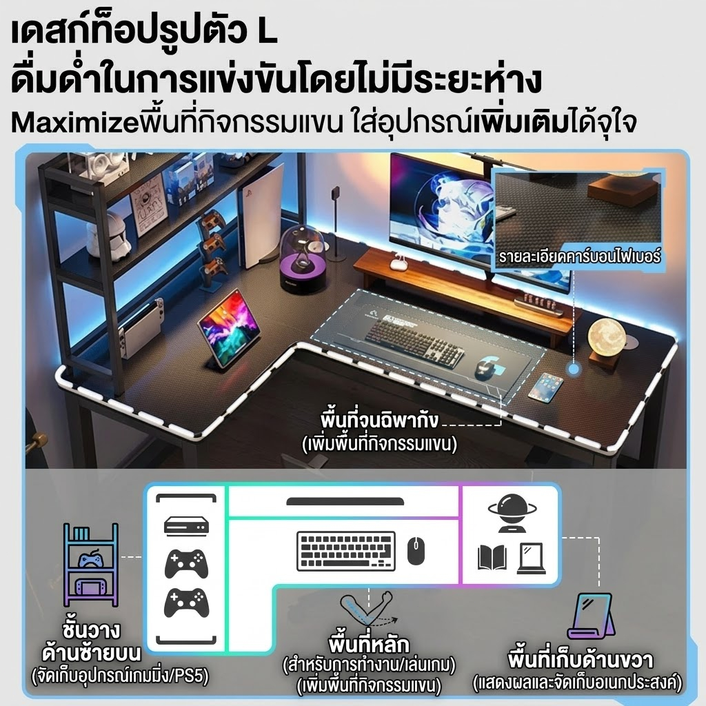 XZ Bend Angle eSports Table โต๊ะคาร์บอนไฟเบอร์ โต๊ะคอมพิวเตอร์ รับ ...