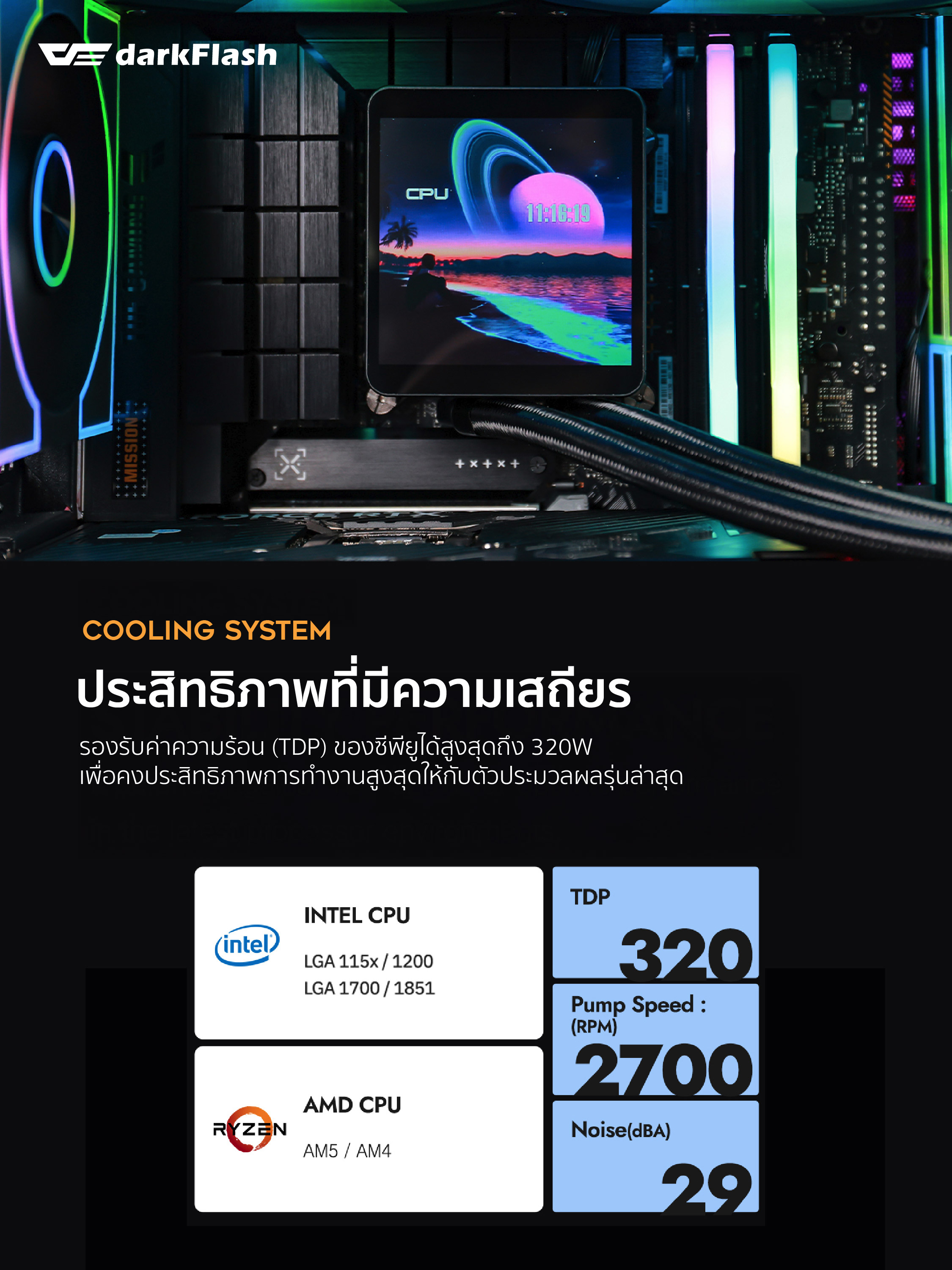 ชุดน้ำระบบปิด DarkFlash Wave DV240S MAX / DV360S MAX TDP 320 AIO Liquid ...