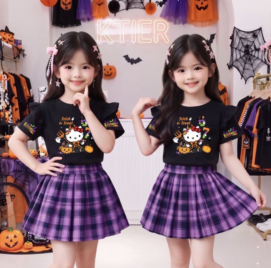 ชุดเด็กผู้หญิง ชุดเซ็ตเสื้อ+กระโปรง ลายฮาโลวีน สกีนชัด น่ารัก งานผ้าดี ...