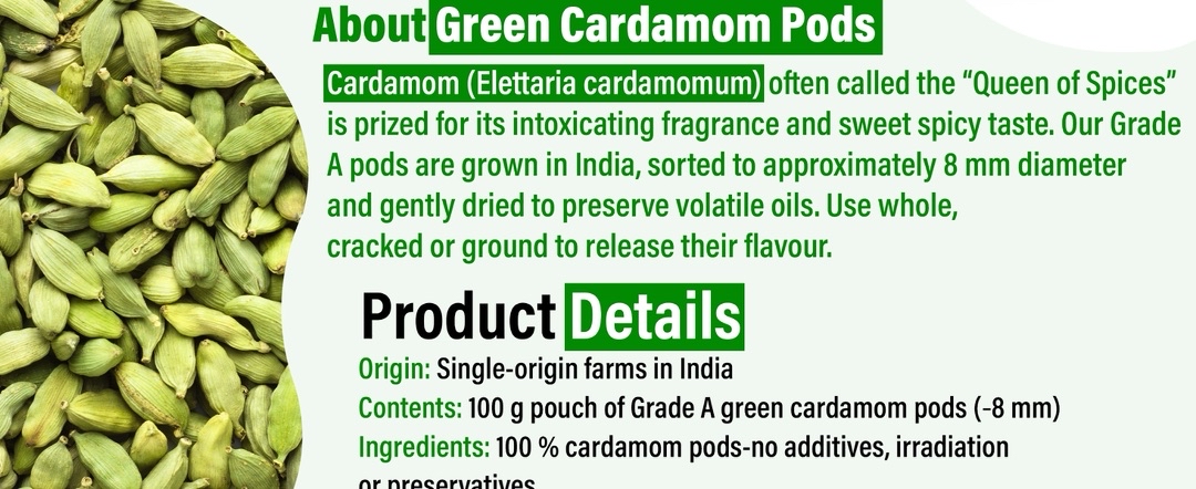 Gourmazia Green Cardamom Pods – Grade A Extra Bold 8 mm, Organic (non ...
