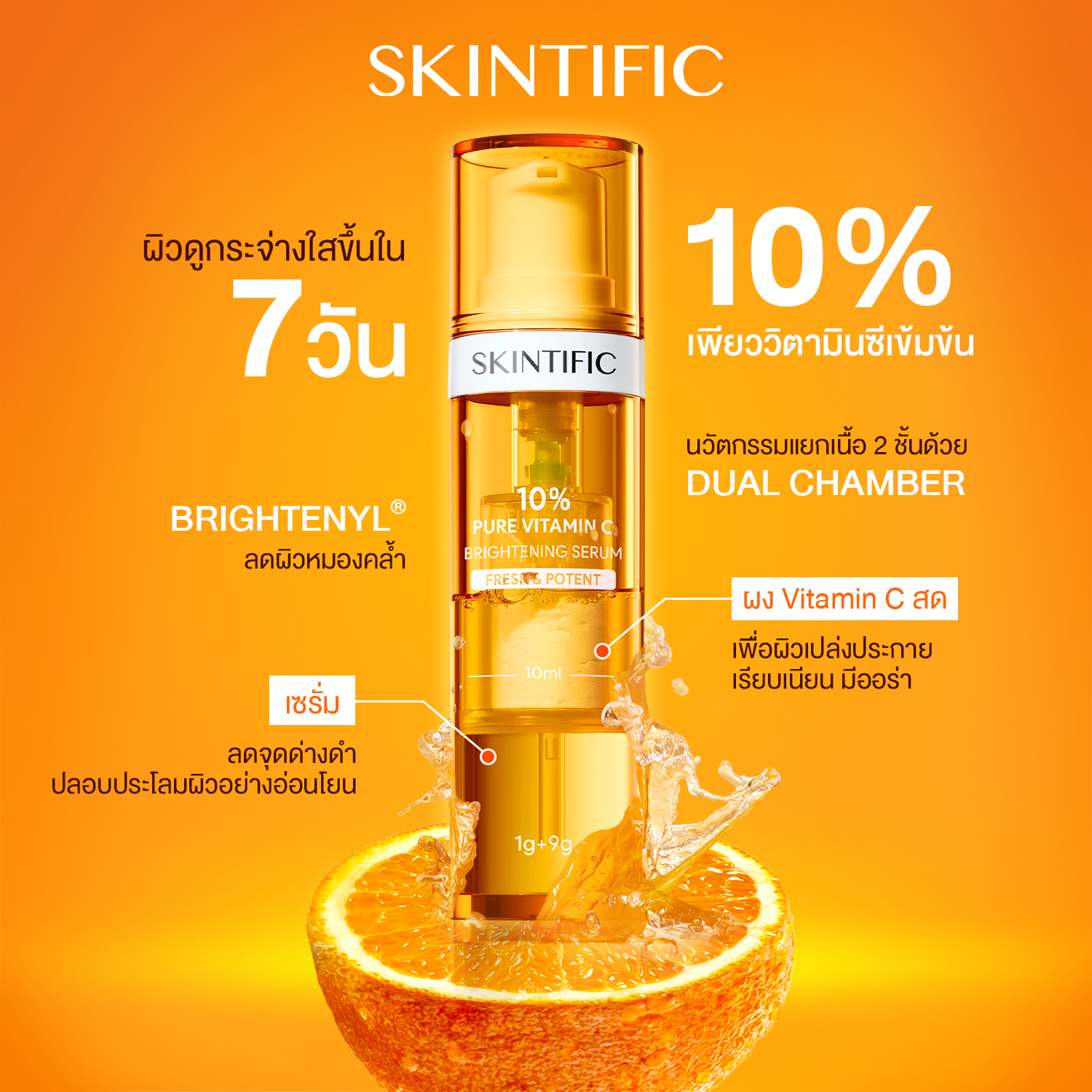 NEW】SKINTIFIC 10% Pure Vitamin C Fresh Brightening Serum เซรั่ม