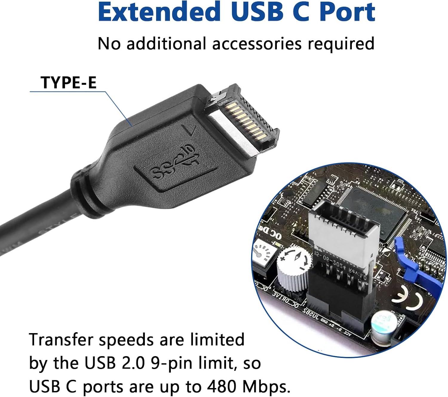USB 2.0 to USB 3.2 Gen 1 Adapter Mainboard 9 Pin Male to USB 3.1 Type-E ...