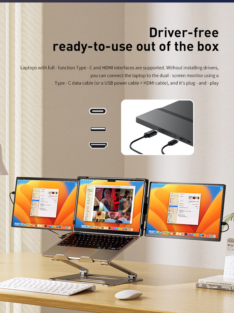DSL Portable Monitor 14 นิ้วแบบพกพา Monitor Extender Monitor 1080P FHD ...