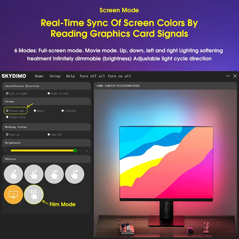 MUMO แถบไฟ RGB ซิงโครไนซ์หน้าจอคอมพิวเตอร์ Ambient light สีดรีม สําหรับ ...