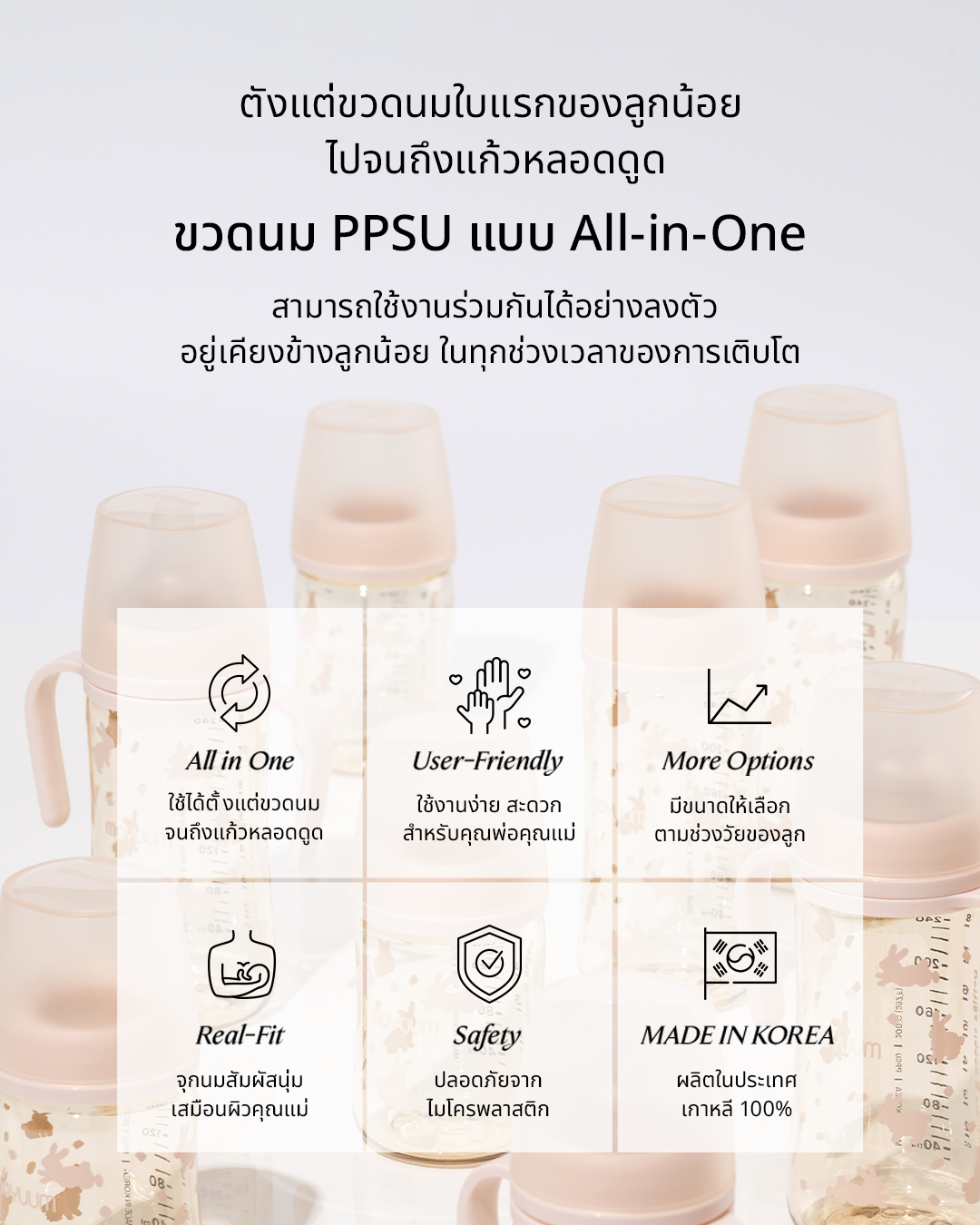 MOYUUM Gen3 ขวดนมเด็ก Premium PPSU โมยูม ALL IN ONE ขนาด 270ML (ลาย ...