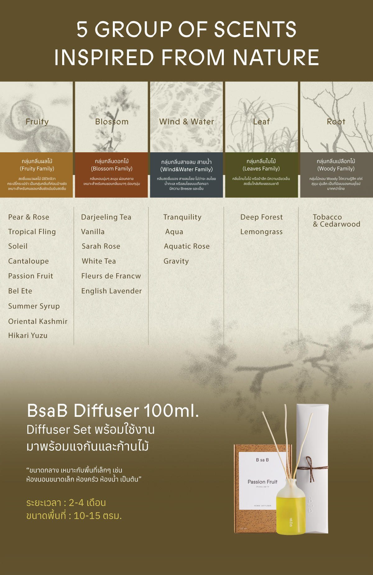 BsaB บีซาบีน้ำหอมบ้านก้านไม้กระจายกลิ่นปริมาณ 100 มล. / Diffuser Oil ...