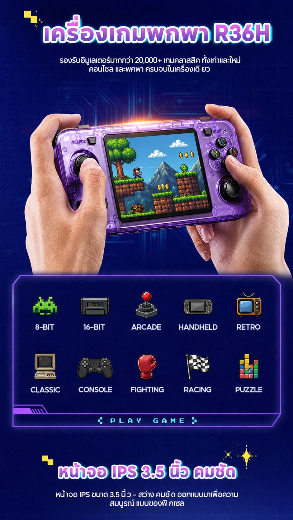 R36H ใหม่เกมพกพา 128G เกมบอย Gaming consoles psp ของเล่น game console ...