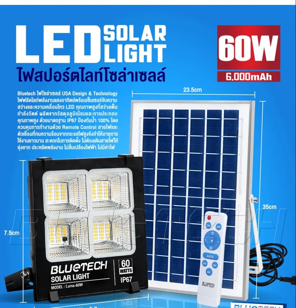 [ลดพิเศษ] Bluetech USA ไฟโซล่าเซลล์ ไฟสปอร์ตไลท์ Solar Cell LED ...