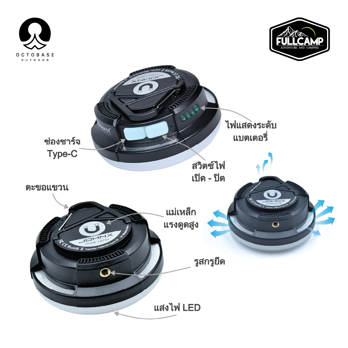 Octobase JohnX Mini UFO ไฟแคมป์ปิ้ง,ไฟซาลาเปา,ไฟUFO ไปแคมป์ปิ้งพกพา ...