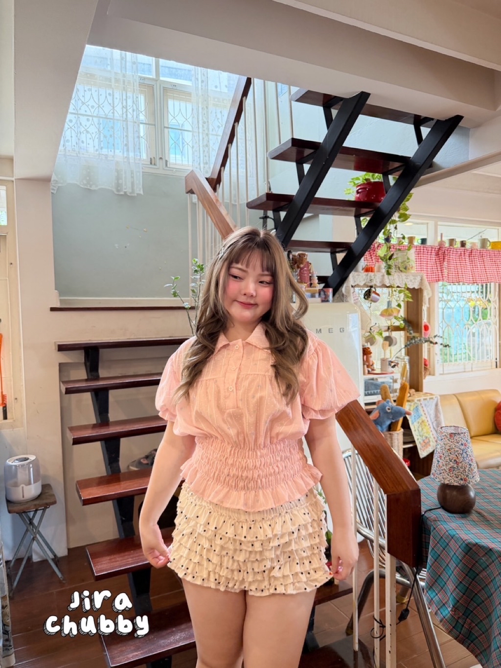 Mini Heart Top - เสื้อคอปกแขนตุ๊กตา จั๊มเอว ผ้าลายหัวใจ (อก40-52 ...