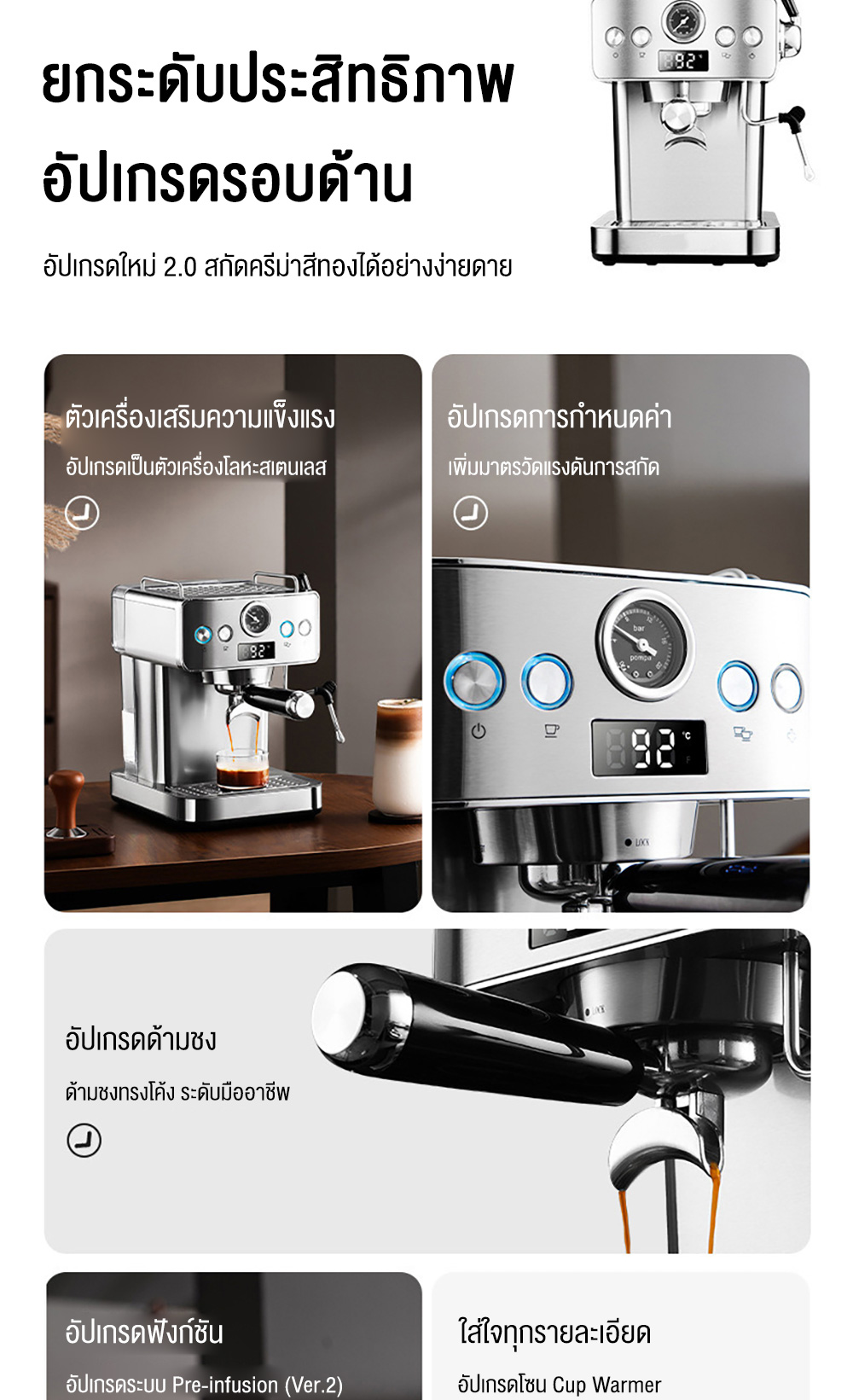 SAMI 20BAR 1.5L เครื่องชงกาแฟขนาดเล็กสำหรับใช้ในบ้าน กึ่งอัตโนมัติ ชง ...
