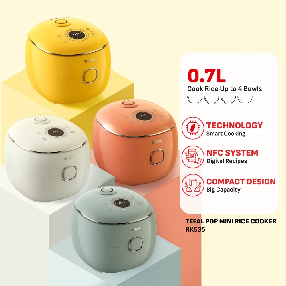 Tefal Pop Mini Rice Cooker หม้อหุงข้าวดิจิทัล รุ่น RK535 ความจุ 0.7 ...
