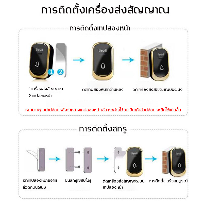 กริ่งประตูไร้สาย STARWILL ระยะ 500 ม. 45 เสียง กันฝน 220V 1 ปุ่ม 1 ...