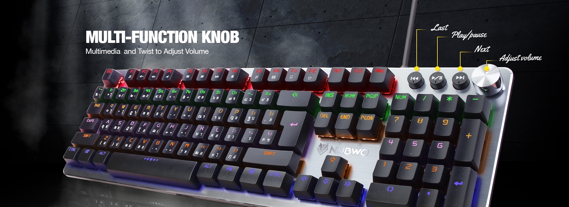 NUBWO Flicker Mechanical Keyboard คีย์บอร์ดเกมมิ่ง พร้อม knob ที่หมุน ...