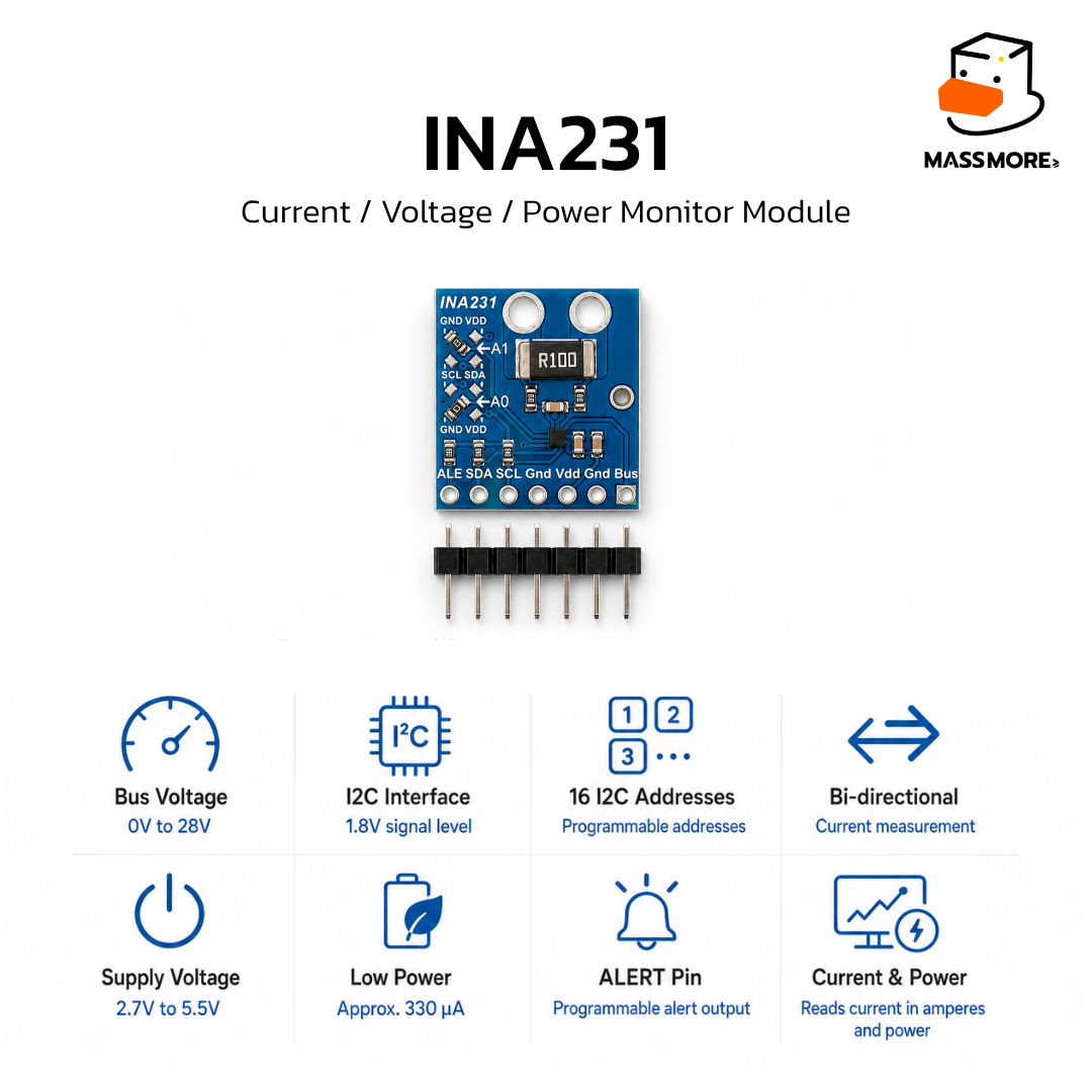 โมดูลวัดพลังงาน INA219 INA226 I2C DC Meter Volt Current Watt Power ...