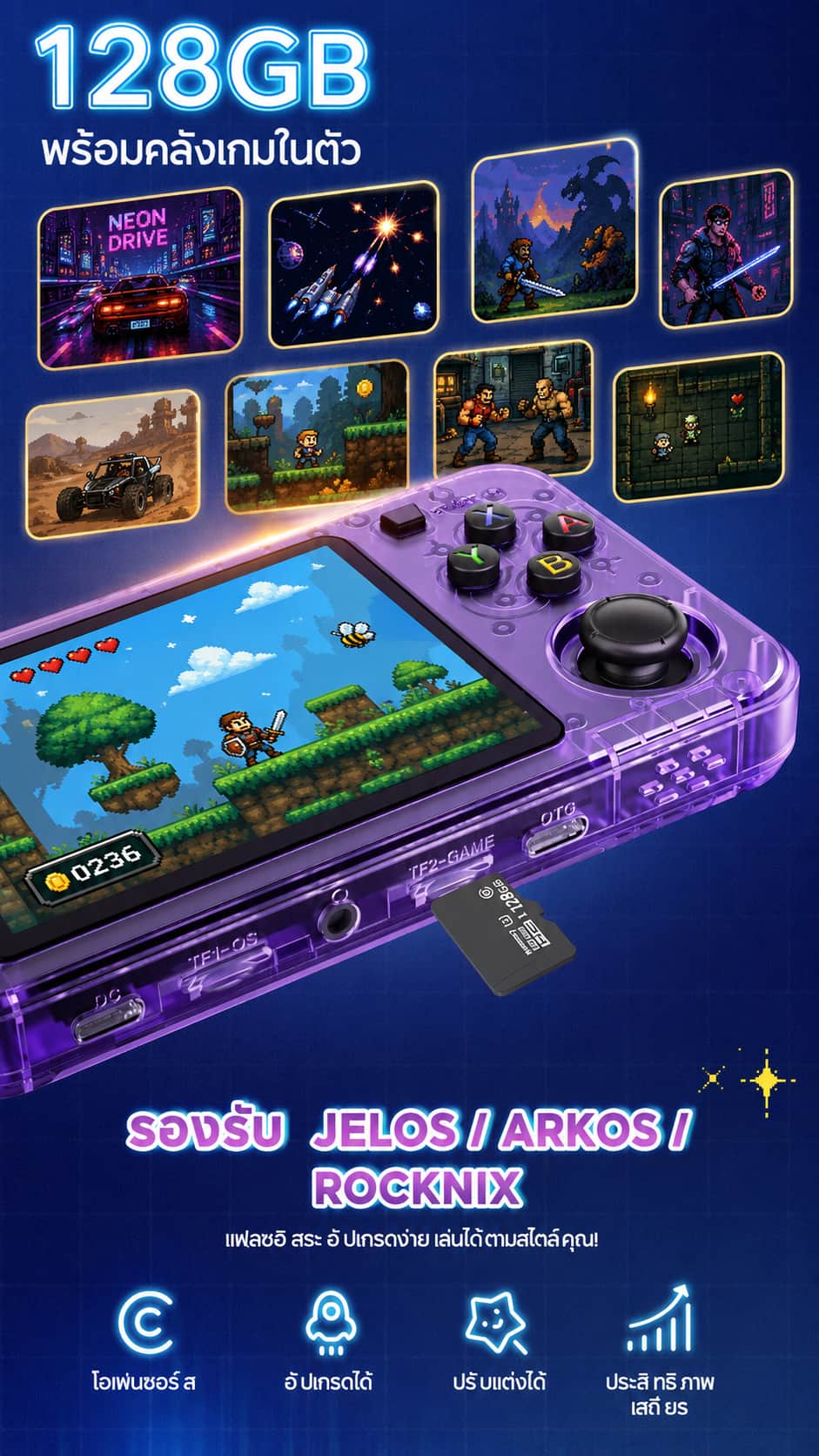 R36H ใหม่เกมพกพา 128G เกมบอย Gaming consoles psp ของเล่น game console ...